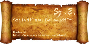 Szilvássy Balambér névjegykártya